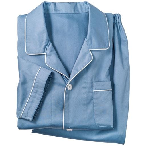 ＜セシール＞【レディース】 綿100%サテンシャツパジャマ(男女兼用) ■カラー：スモークブルー ■サイズ：SMLLL3L5L