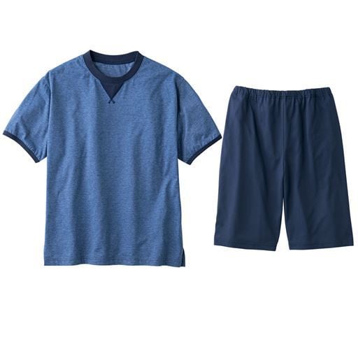 綿100%吸汗・速乾(半袖&ハーフパンツ)パジャマ(男女兼用) | ネイビー系