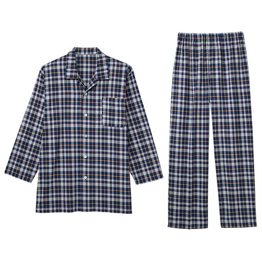 【レディース】 綿100%ビエラシャツパジャマ(男女兼用) ■カラー：グレー系チェック柄 ■サイズ：M,L,LL,3L,5L,S