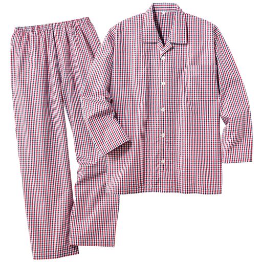 【レディース】 シャツパジャマ(男女兼用) ■カラー：レッド系 ■サイズ：M,L,5L