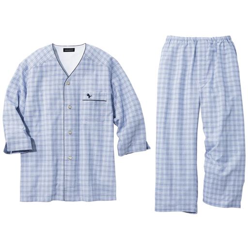 メンズ 衿無パジャマ Georgekent 8分袖 セシール カラー ブルー系 サイズ S M L Ll 雑記帳