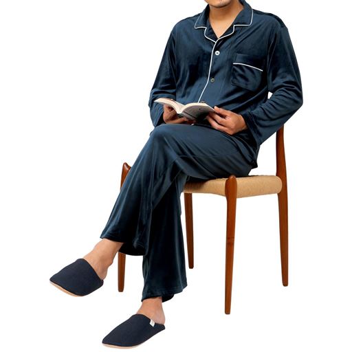 ＜セシール＞ 50%OFF【メンズ】プチモコシャツパジャマ - セシール ■カラー：ネイビー ■サイズ：M
