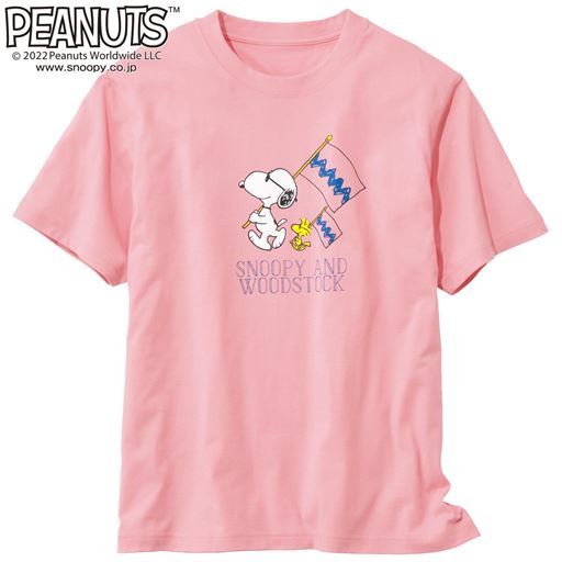 【男女兼用】綿100%プリントTシャツ(SNOOPY) | ピンク