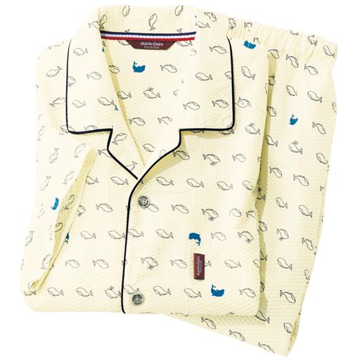 【レディース】 マリ・クレールリップル半袖シャツパジャマ - セシール ■カラー：オフホワイト ■サイズ：M,S,L,LL