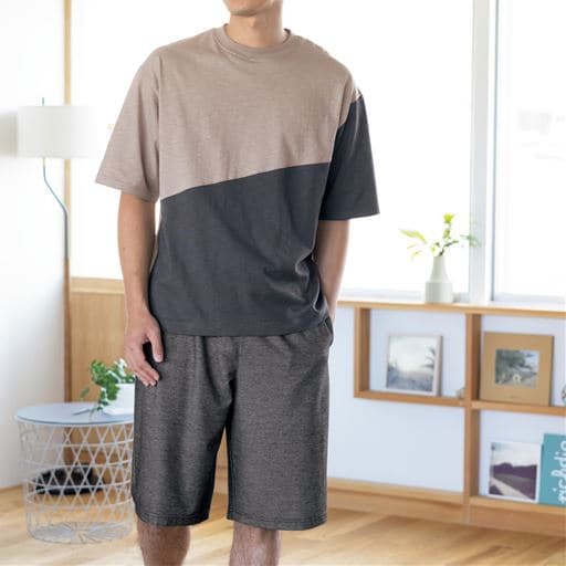 1568円OFF！＜セシール＞ 40%OFF【レディース】 バイカラーTシャツパジャマ(男女兼用) ■カラー：ベージュ系 ■サイズ：SML