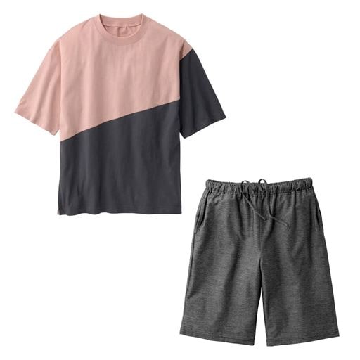 50%OFF【レディース】 バイカラーTシャツパジャマ(男女兼用) - セシール ■カラー：ピンク系 ■サイズ：S,M,L