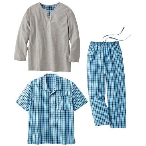 【レディース】 3点セットパジャマ(男女兼用) - セシール ■カラー：ブルー系 ■サイズ：S,M,L,LL