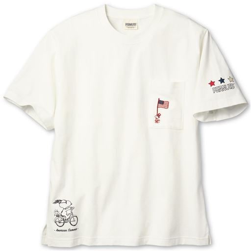 【レディース】 【男女兼用】綿100%ポケット付きTシャツ(SNOOPY) - セシール ■カラー：ホワイトA ■サイズ：S,M,L,LL,3L