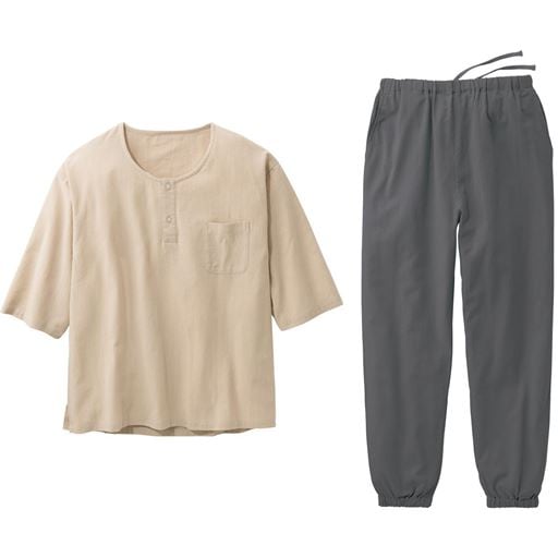 50%OFF【レディース】 5分袖ゆったりパジャマ(男女兼用) - セシール ■カラー：B(ベージュ系) ■サイズ：L,LL,3L