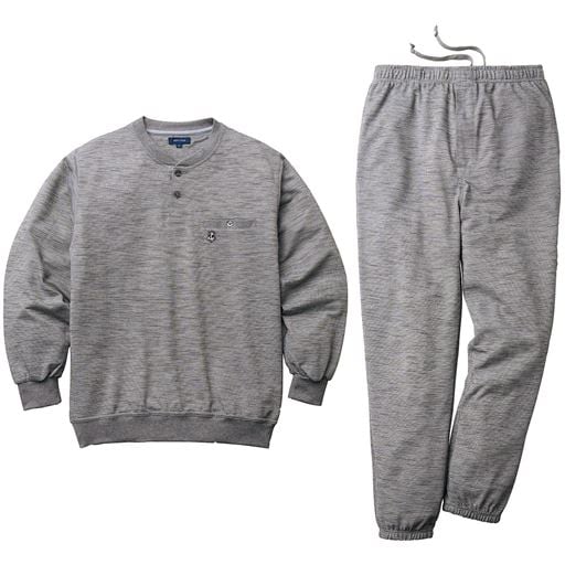 45%OFF【メンズ】 鹿の子ヘンリーネックパジャマ - セシール ■カラー:グレー ■サイズ:L,LL