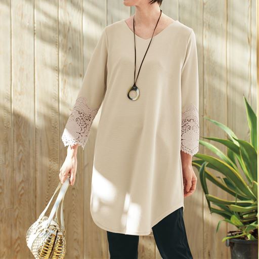 50%OFF【レディース】 袖レース使いリップルジャカードチュニック - セシール 