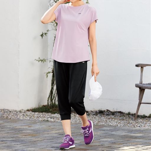 50%OFF【レディース】 コーデを考える必要なしの上下セット!家周りで着るのも◎FILA 速乾UVカット(プルオーバー+パンツ) ■カラー：ラベンダー×ブラック ■サイズ：L,LL