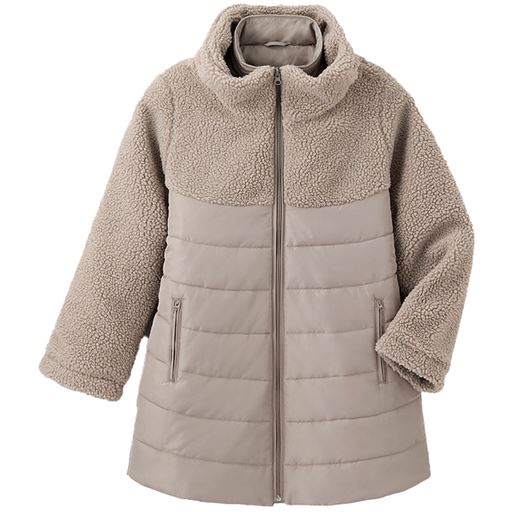 暖か切替えボアジャケット - セシール ■カラー：グレージュ ■サイズ：3LMLLLの画像