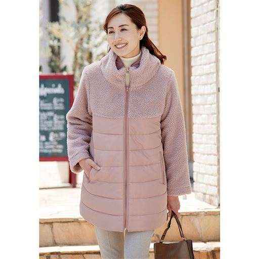 暖か切替えボアジャケット ■カラー：ローズグレー ■サイズ：3LMLLLの大画像