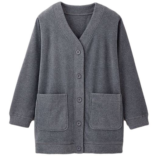 【レディース】 フリースカーディガン ■カラー：A(チャコール杢) ■サイズ：M,L,LL,3L