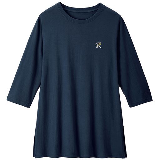 【レディース】 刺繍入りロングTシャツ - セシール ■カラー：ネイビー ■サイズ：M,L,LL,3L