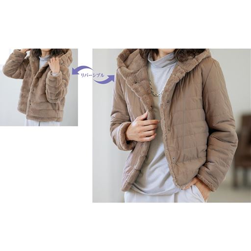 【レディース】 エコファーリバーシブルショートコート - セシール 