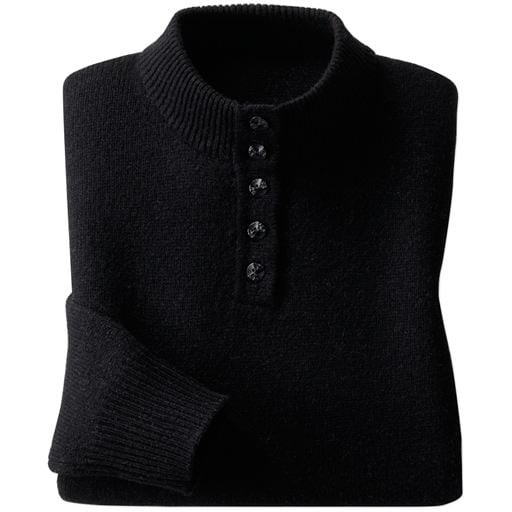 【レディース】 ウール100%洗えるボタン使いセーター ■カラー：ブラック ■サイズ：M,LL,L