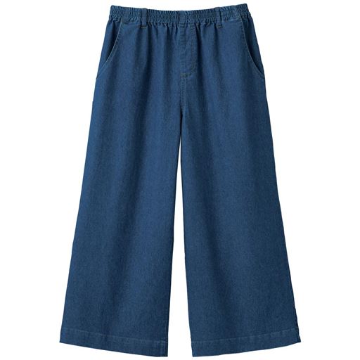【レディース】 ストレッチデニム7分丈ワイドパンツ - セシール ■カラー:ブルー ■サイズ:M(64-70),3L(85-93)