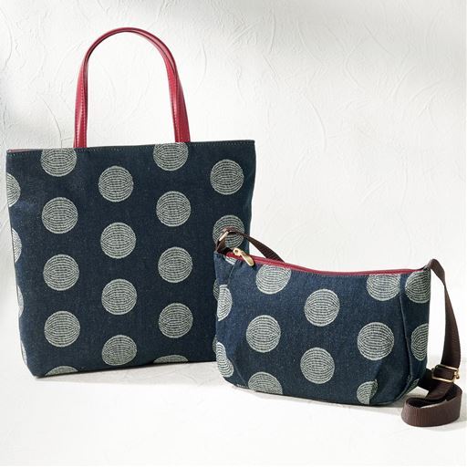 岡山産デニムバッグ ドット柄 セシール Cecile