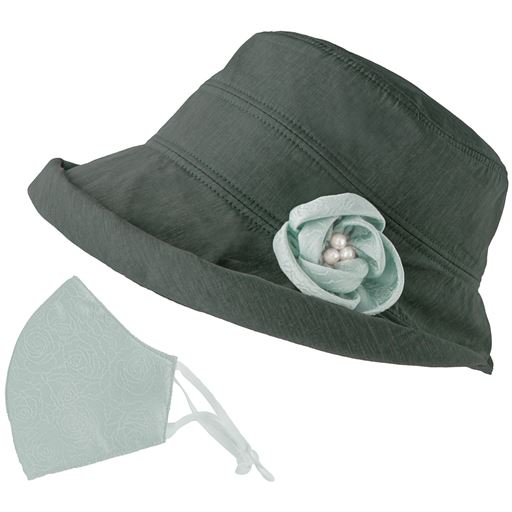 【レディース】 立体シルクマスク&帽子セット ■カラー：グリーン