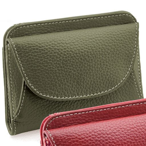 ＜セシール＞【レディース】 牛床革2つ折りラウンド財布(男女兼用) ■カラー：グリーン