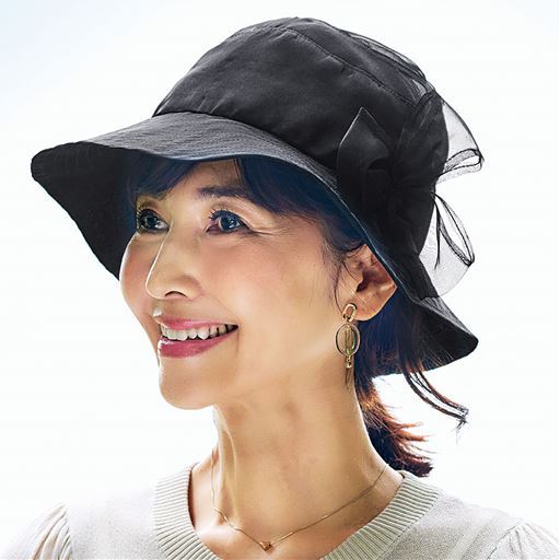 【レディース】 シルク100 オーガンジーUV帽子 - セシール 