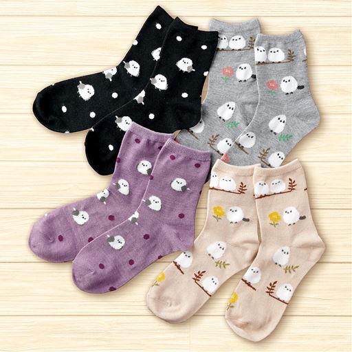 【レディース】 シマエナガ靴下 (8足組) - セシール 【レディース】 シマエナガ靴下 (8足組) - セシール