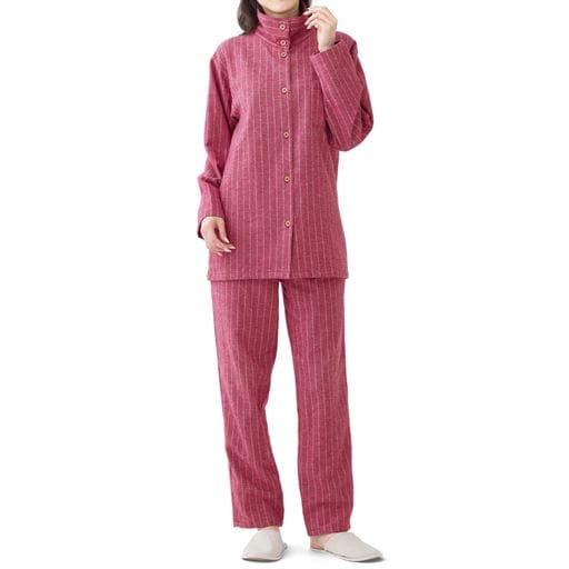 ＜セシール＞【レディース】 軽くて着た瞬間からあたたかいネルのシャツパジャマ ■カラー：ピンク系 ■サイズ：MLLL3L