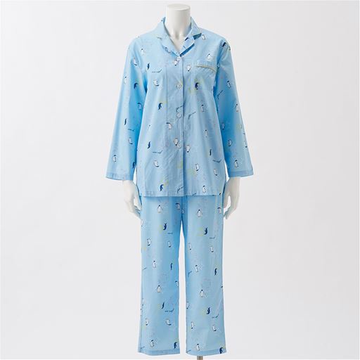 【レディース】 冷房対策にも!爽やかシャツパジャマ(綿100%) - セシール ■カラー：スィートブルー ■サイズ：M,L,LL,3L,5L