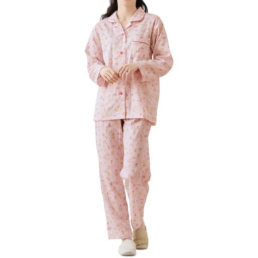 【レディース】 二重ガーゼシャツパジャマ(綿100%・日本製) - セシール ■カラー：ソフトピンク ■サイズ：S,M,L,LL