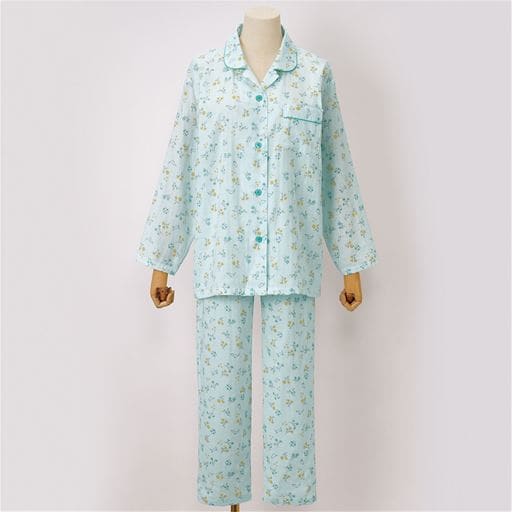 【レディース】 二重ガーゼシャツパジャマ(綿100%・日本製) - セシール ■カラー：ソフトエメラルド ■サイズ：S,M