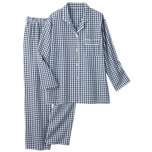 【レディース】 サラッと涼しいサッカー素材のシャツパジャマ(綿100%) - セシール ■カラー：ダークネイビー ■サイズ：M,L,LL,3L,5L
