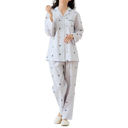 【レディース】 冷房対策にも!爽やかシャツパジャマ(綿100%) - セシール ■カラー：グレー系 ■サイズ：M,L