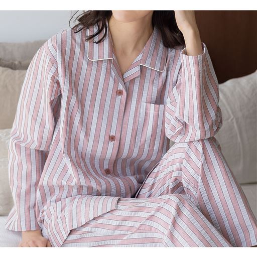 【レディース】 ベタつきにさよなら!サッカーパジャマ(綿100%) ■カラー：ピンク系 ■サイズ：MLLL3L