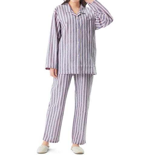 【レディース】 ベタつきにさよなら!サッカーパジャマ(綿100%) - セシール ■カラー：ブルー系 ■サイズ：MLLL3L
