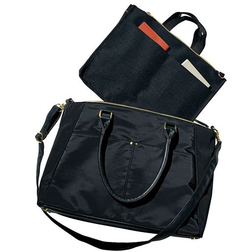 【レディース】 通勤多機能バッグ(ショルダーベルト・インナーバッグ付き・A4対応) - セシール ■カラー：ブラック