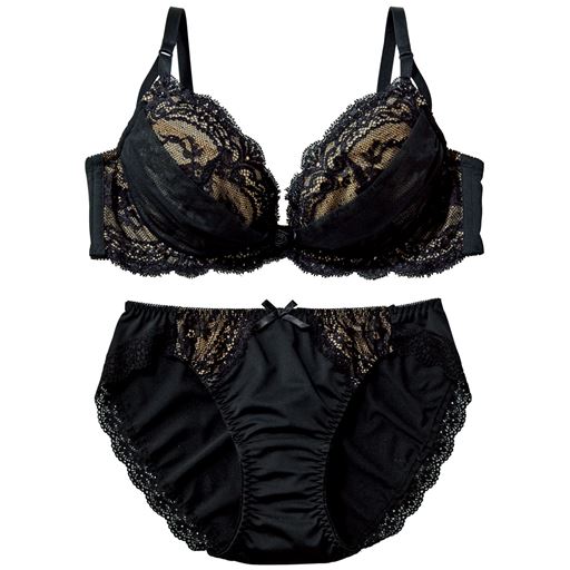 17%OFF【レディース】 ブラジャー&ショーツペア(美胸が叶うダブルクロスブラ)(ソフトワイヤー入り・3/4カップ) ■カラー：シティブラック ■サイズ：D80L, B80L, C80L, C75M, C75L, D65M, D75M, E65M, E75M, D75L, E75L, E80L
