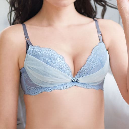 【レディース】 ブラジャー&ショーツペア(美胸が叶うダブルクロスブラ)(ソフトワイヤー入り・3/4カップ) ■カラー：アクアブルー ■サイズ：A70M, A75M, B65M, B70M, B75M, B75L, B80L, C65M, C70M, C75M, C75L, C80L, D65M, D70M, D75L, D80L, E70M, E75L, E80L