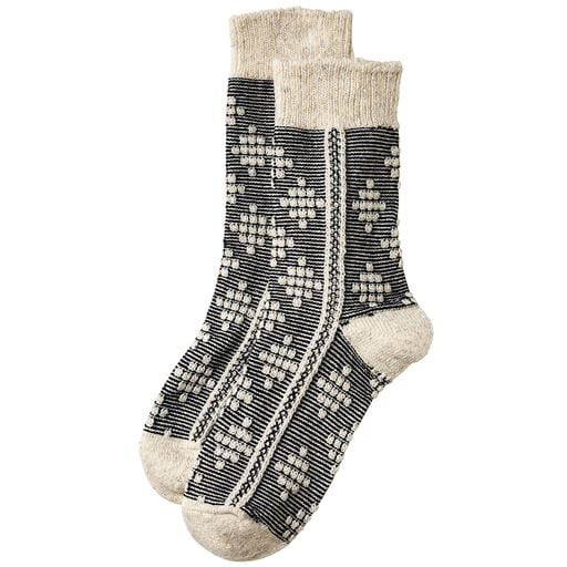 50%OFF【レディース】 ウール混のジャカード編みソックス - セシール ■カラー:ブラック系 ■サイズ:23~25