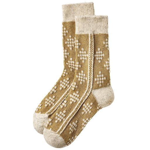 50%OFF【レディース】 ウール混のジャカード編みソックス ■カラー：マスタード系 ■サイズ：23～25