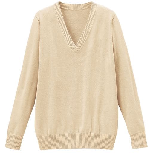 抗菌防臭 薄手Vネックニット(スクール・制服) - セシール ■カラー：ライトベージュ ■サイズ：S,M,L,LL