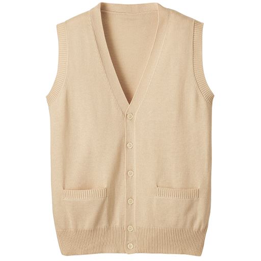 抗菌防臭 薄手前開きニットベスト(スクール・制服) - セシール ■カラー：ライトベージュ ■サイズ：S,M,L,LL