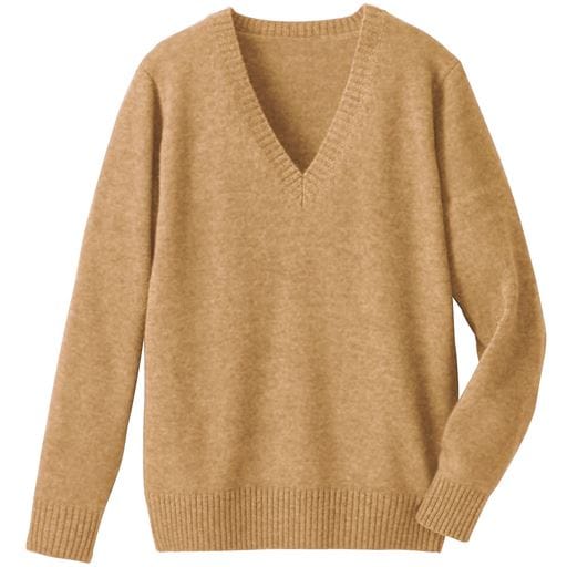 20%OFFあったか毛80% Vネックニットセーター(スクール・制服) - セシール ■カラー：キャメル ■サイズ：3L