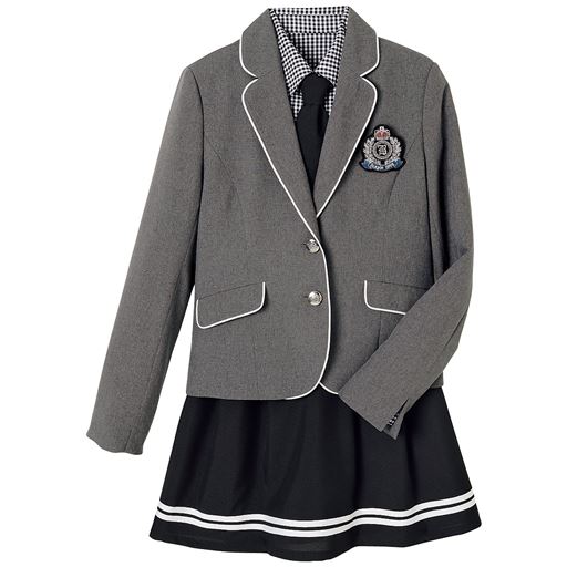 マリン風スーツ5点セット(ジャケット+シャツ+スカート+エンブレム+ネクタイ)(スクール・制服)
