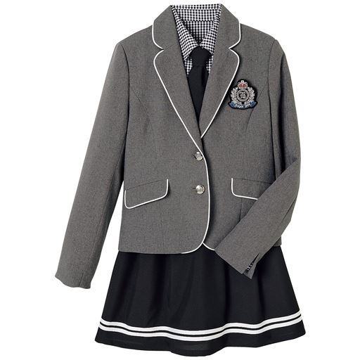 1650円OFF！ 10%OFFマリン風スーツ5点セット(ジャケット+シャツ+スカート+エンブレム+ネクタイ)(スクール・制服) ■カラー：グレー ■サイズ：140