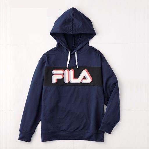 30%OFF裏起毛ロゴプリント配色パーカー(FILA) - セシール ■カラー：ネイビー ■サイズ：M,L