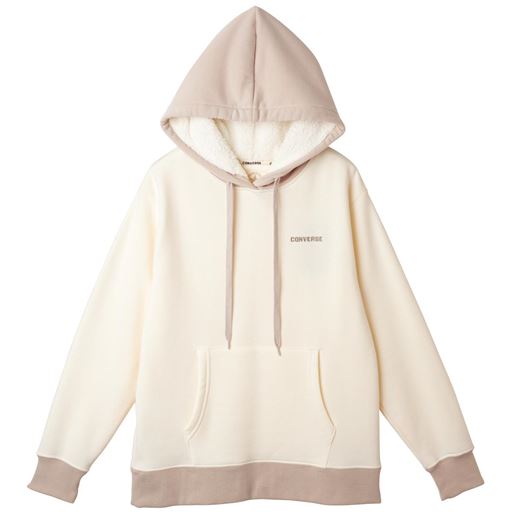 20%OFFフード裏ボア裏起毛配色パーカー(コンバース) ■カラー：アイボリー ■サイズ：M,L