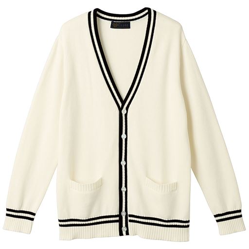 綿100 ライン入りvネックニットカーディガン 洗濯機ok スクール 制服 セシール Cecile