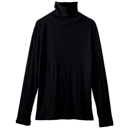 タートルネック10分袖カットソー(綿100% シフォン調素材) | ブラック